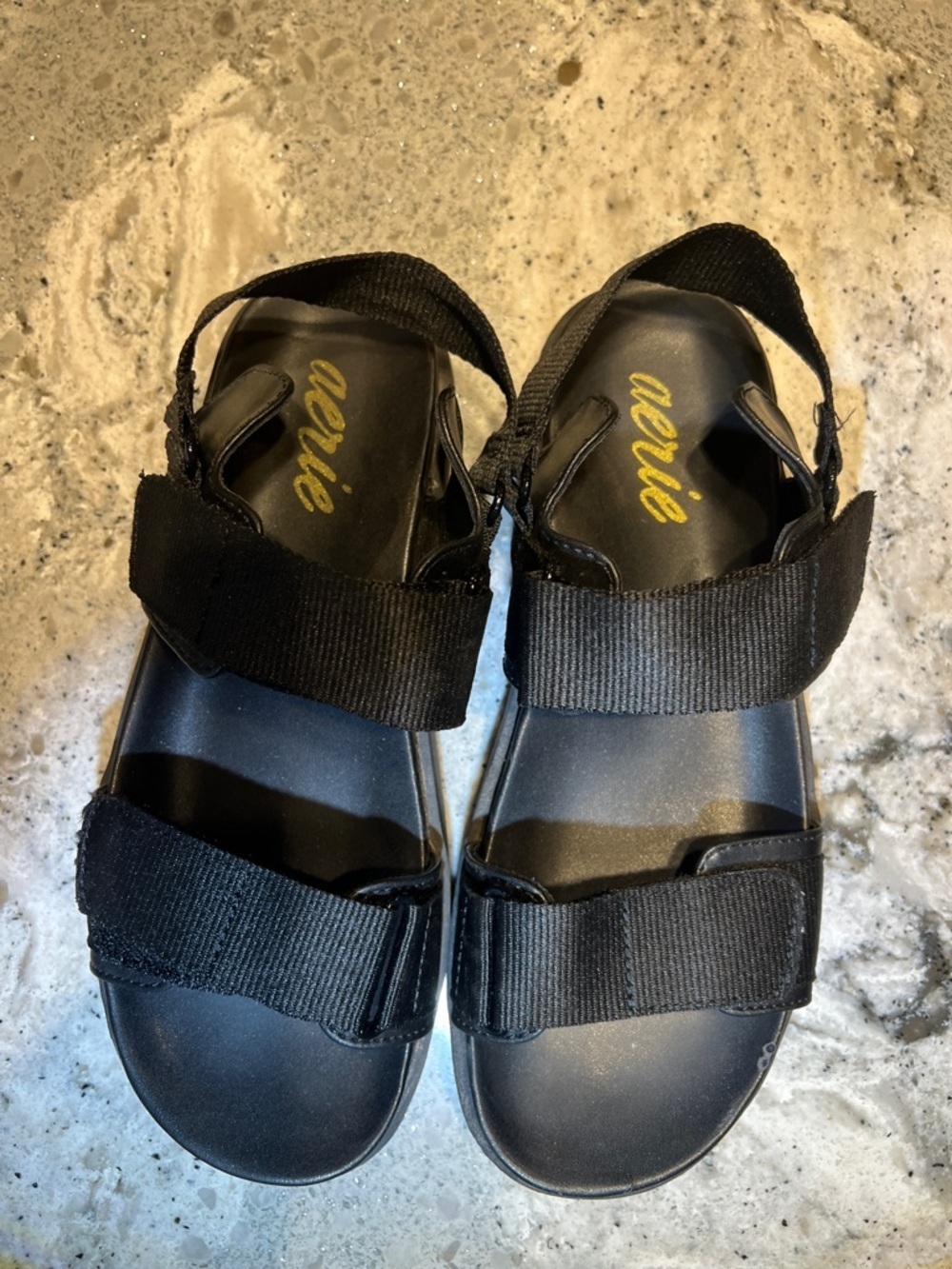Aerie Black Platform Velcro Strappy Sandals - Size 6 - Like New